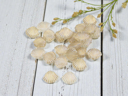 Gilded Crystal AB Acrylic Seashell Beads - Lightweight - 11x12x4mm - 15pcs - (936)