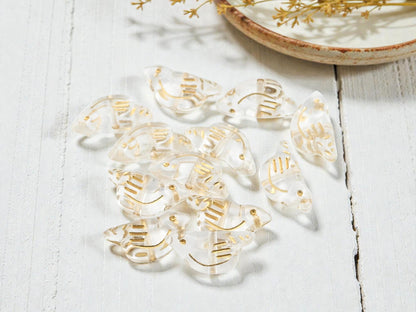 Gilded Crystal Clear Acrylic Bird Beads - Lightweight - 20x10x6mm - 12pcs - (A470)