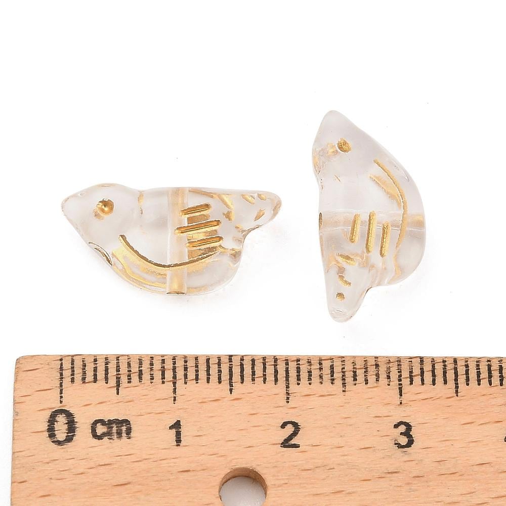 Gilded Crystal Clear Acrylic Bird Beads - Lightweight - 20x10x6mm - 12pcs - (A470)