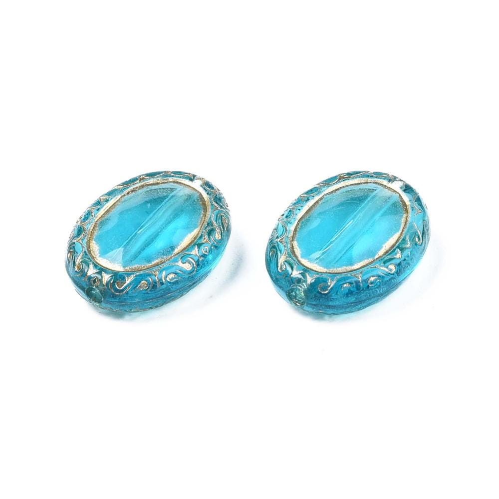 Gilded Aqua Acrylic Ornate Oval Beads - Lightweight - 18x13mm - 10pcs - (A639)