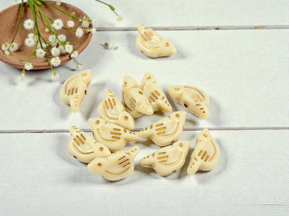 Gilded Ivory Acrylic Bird Beads - Lightweight - 20x10x6mm - 12pcs - (3612)