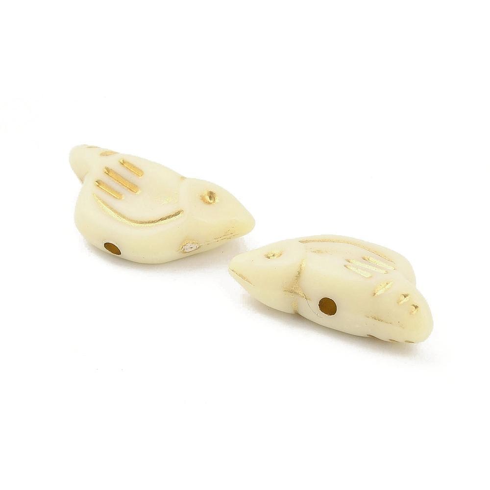 Gilded Ivory Acrylic Bird Beads - Lightweight - 20x10x6mm - 12pcs - (3612)