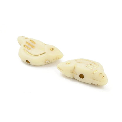 Gilded Ivory Acrylic Bird Beads - Lightweight - 20x10x6mm - 12pcs - (3612)