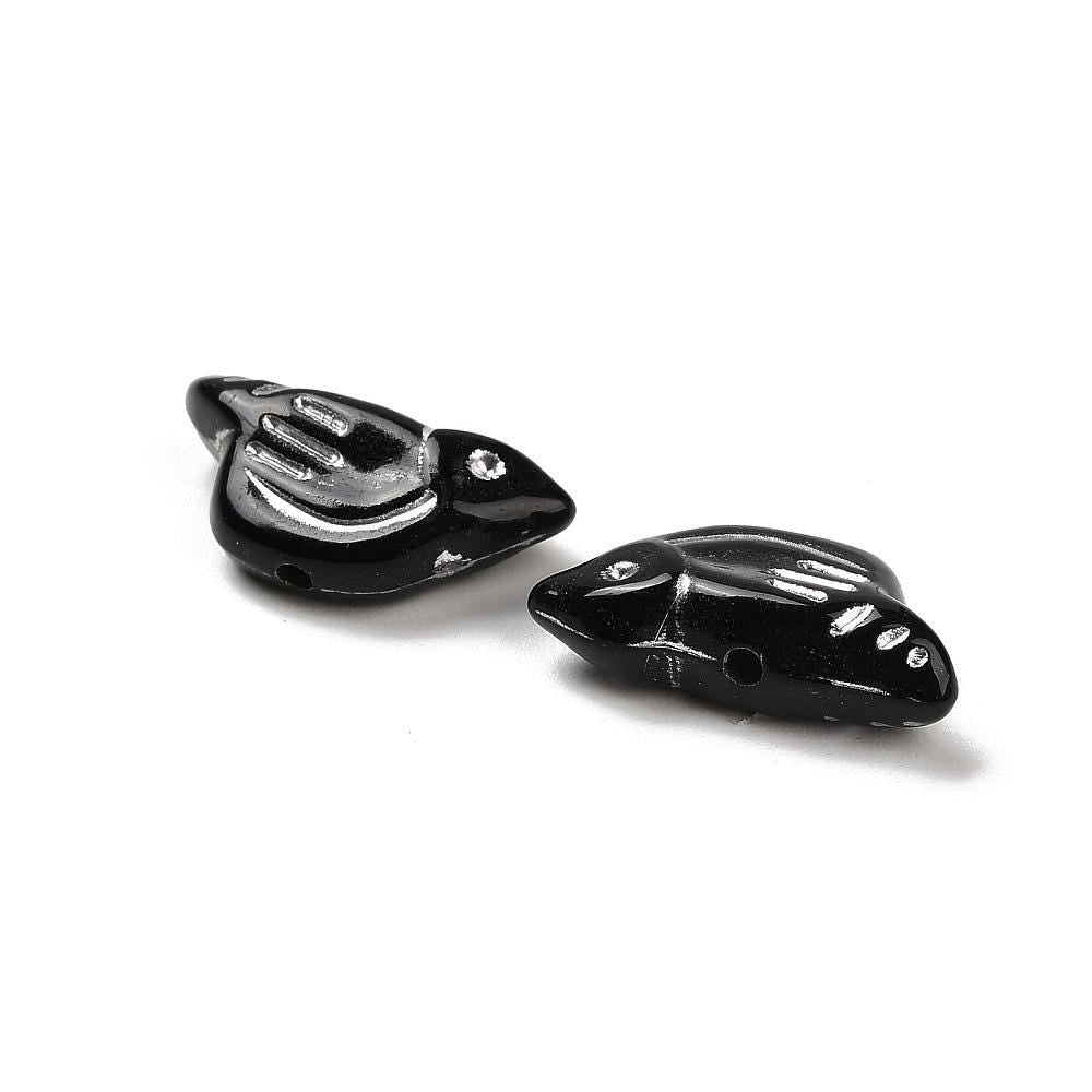 Silver Washed Black Acrylic Bird Beads - Lightweight - 20x10x6mm - 12pcs - (B286)