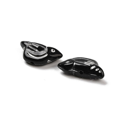 Silver Washed Black Acrylic Bird Beads - Lightweight - 20x10x6mm - 12pcs - (B286)