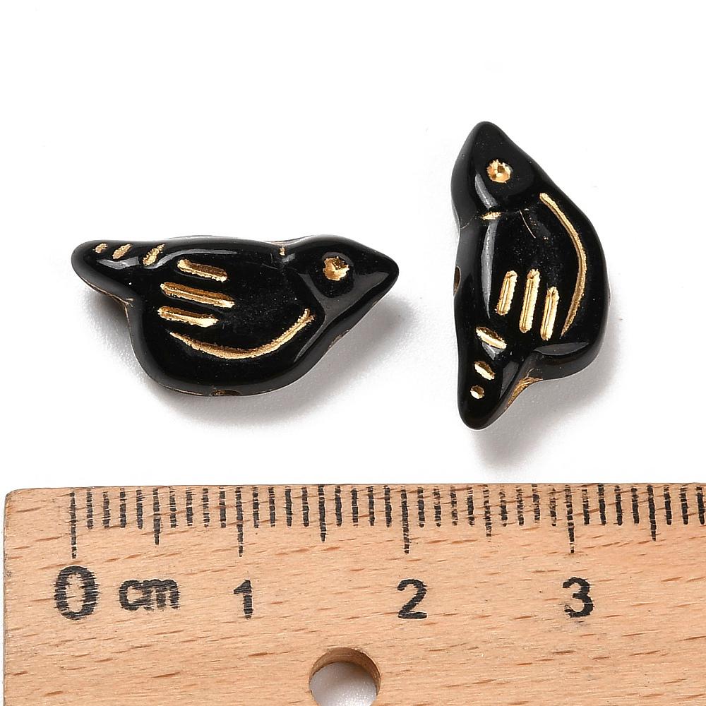 Gilded Black Acrylic Bird Beads - Lightweight - 20x10x6mm - 12pcs - (B810)