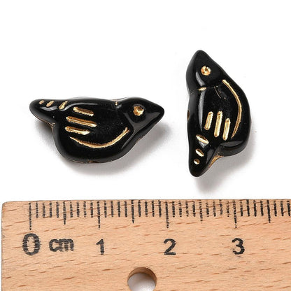 Gilded Black Acrylic Bird Beads - Lightweight - 20x10x6mm - 12pcs - (B810)