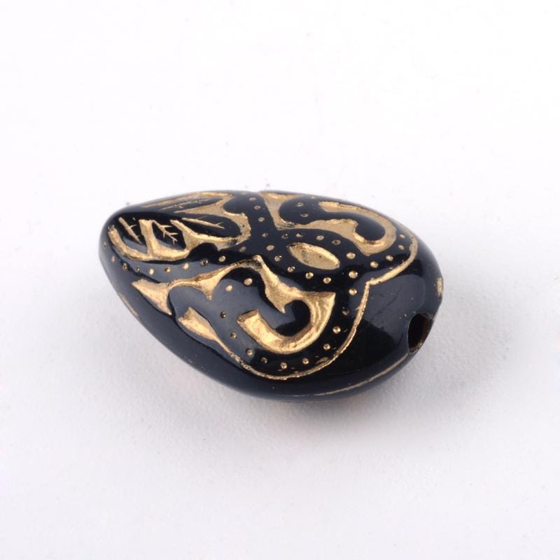 Gilded Black Vintage Style Acrylic Tear Drop Beads - Lightweight - 18x12mm - 10pcs - (1021)