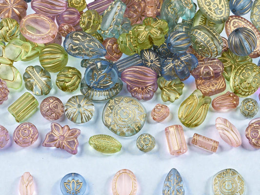 Gilded Translucent Acrylic Mixed Shape Beads - Lightweight - 100 Grams Box - (Box-01)