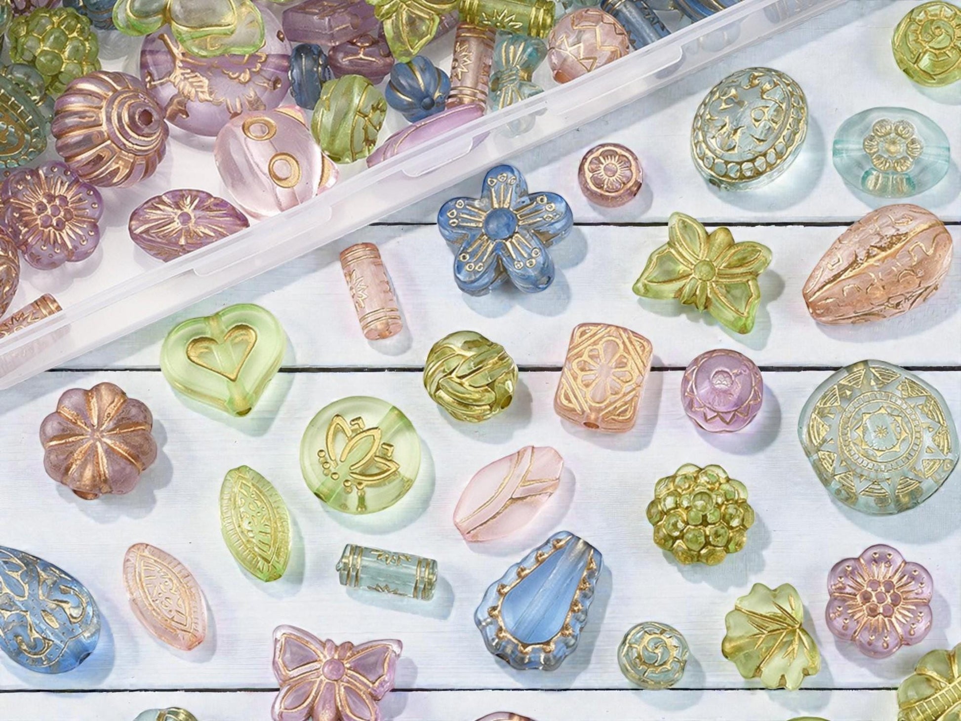 Gilded Translucent Acrylic Mixed Shape Beads - Lightweight - 100 Grams Box - (Box-01)