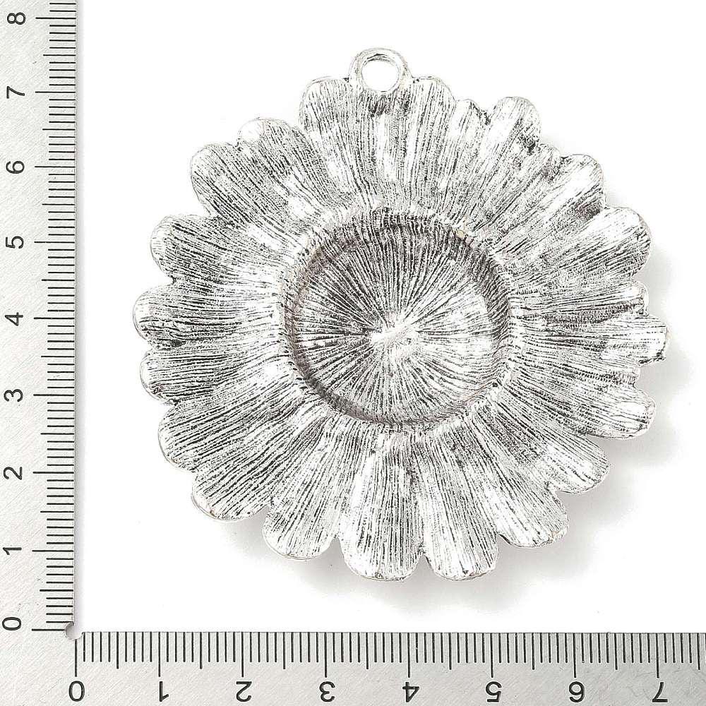 Antique Silver Metal Sunflower Pendant with Bail - 70x66mm - 1pcs - (A697)