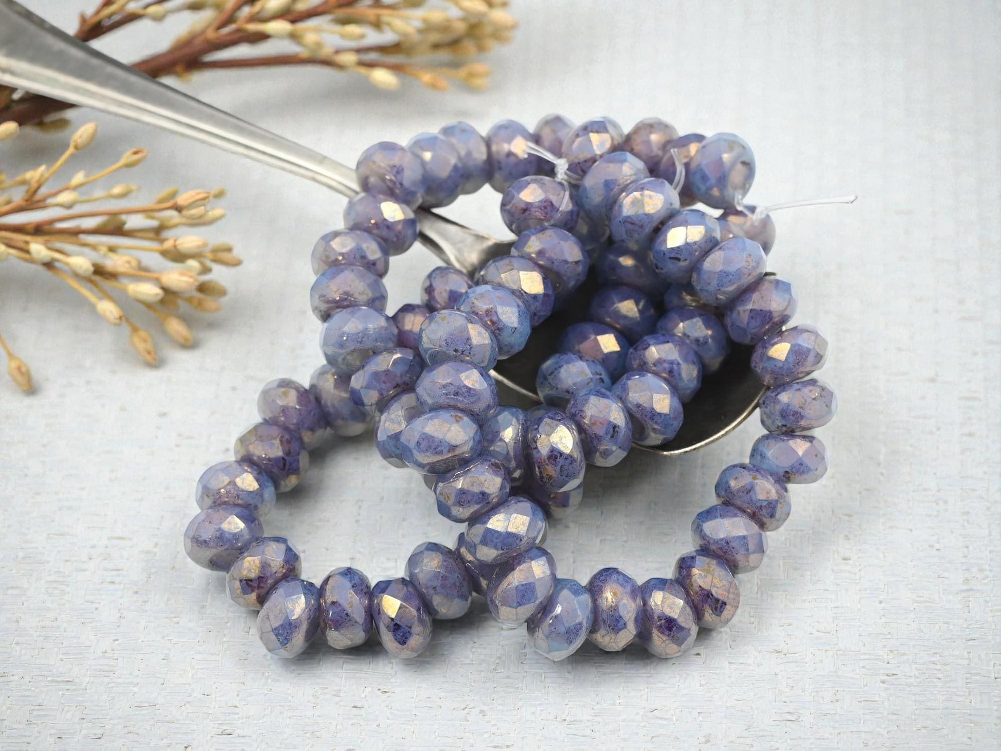 Czech Glass Large Hole Faceted Roller Rondelle Beads - 5x8mm - 25pcs - (2879)