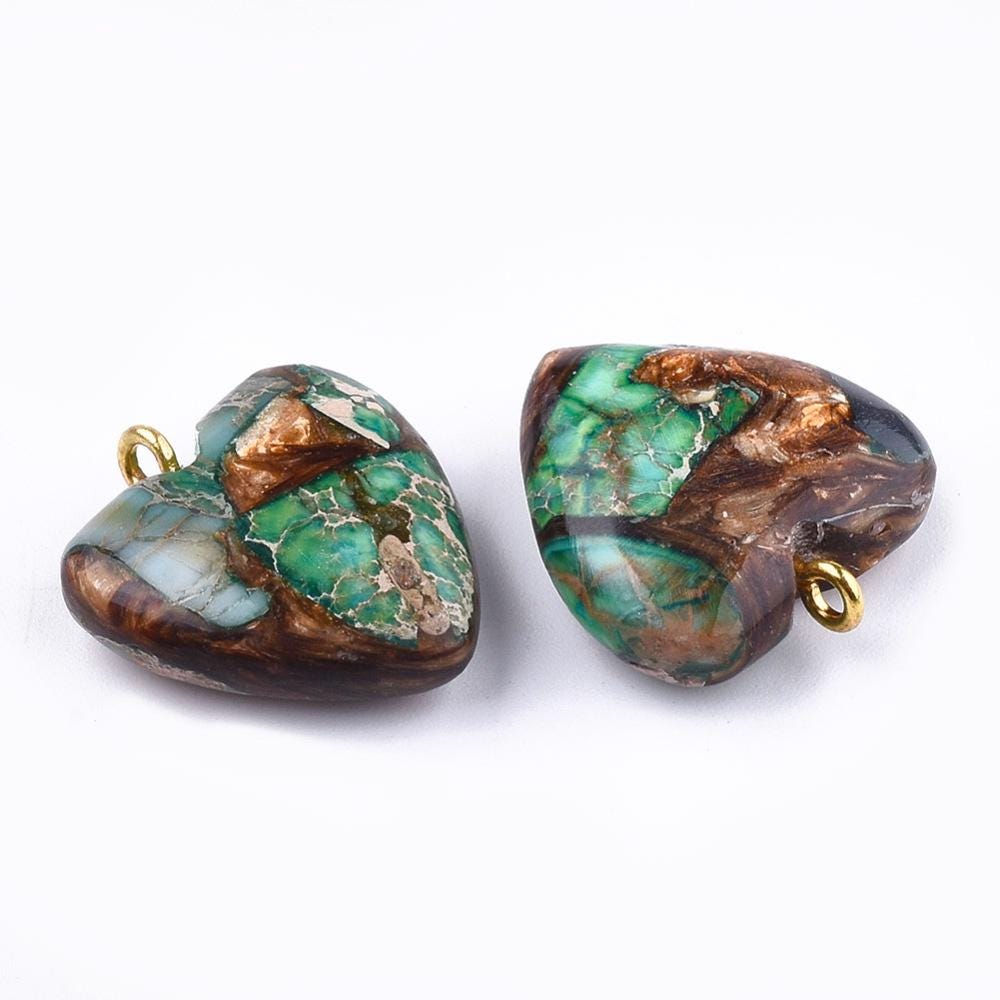 Bronzite imperial Jasper Gemstone Pendant - Heart Pendant Charm - 22x19mm - 1pc - (1165)