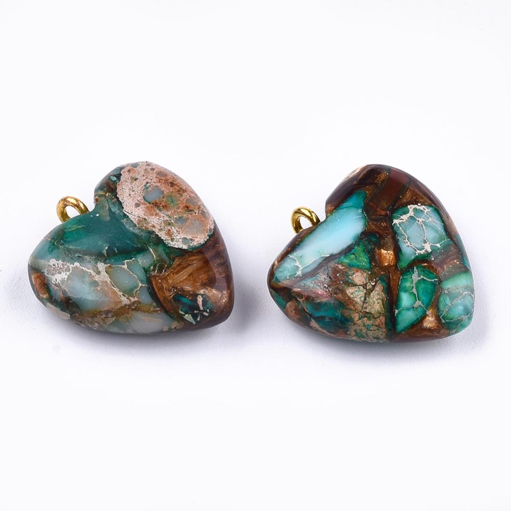 Bronzite imperial Jasper Gemstone Pendant - Heart Pendant Charm - 22x19mm - 1pc - (1165)