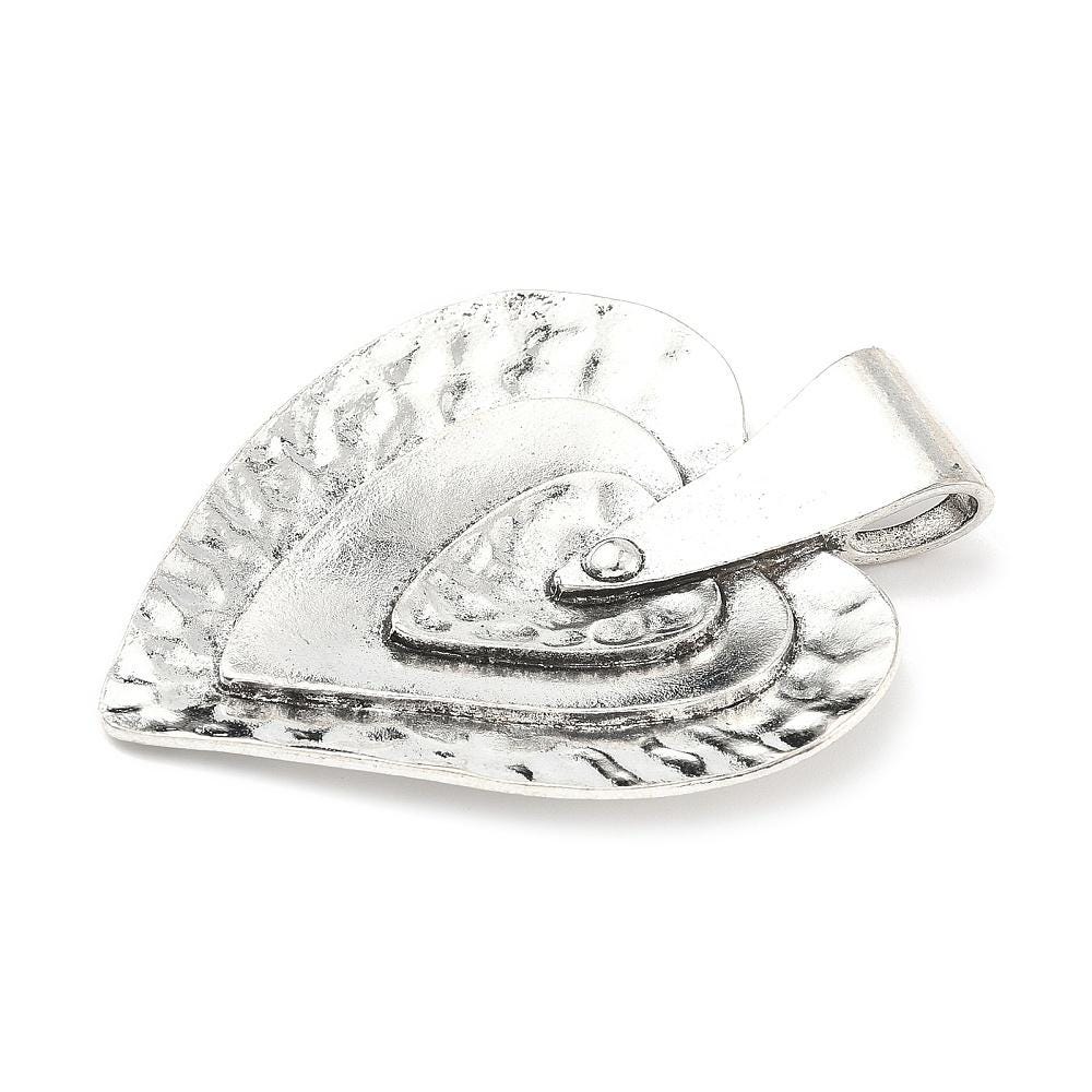 Antique Silver Hammered Metal Heart Pendant - 69x53mm - 1pc - (A626)
