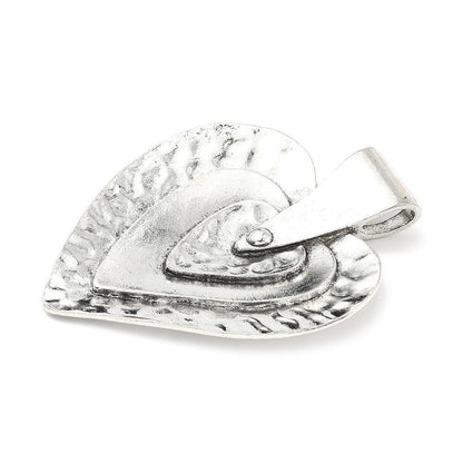 Antique Silver Hammered Metal Heart Pendant - 69x53mm - 1pc - (A626)