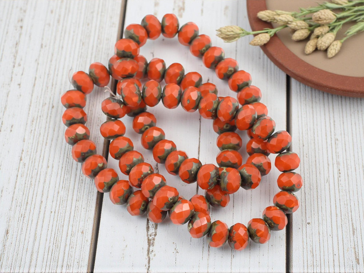 Czech Glass Faceted Fire Polished Rondelle Beads - Orange Opaline Picasso - 6x8mm - 25pcs - (4285)
