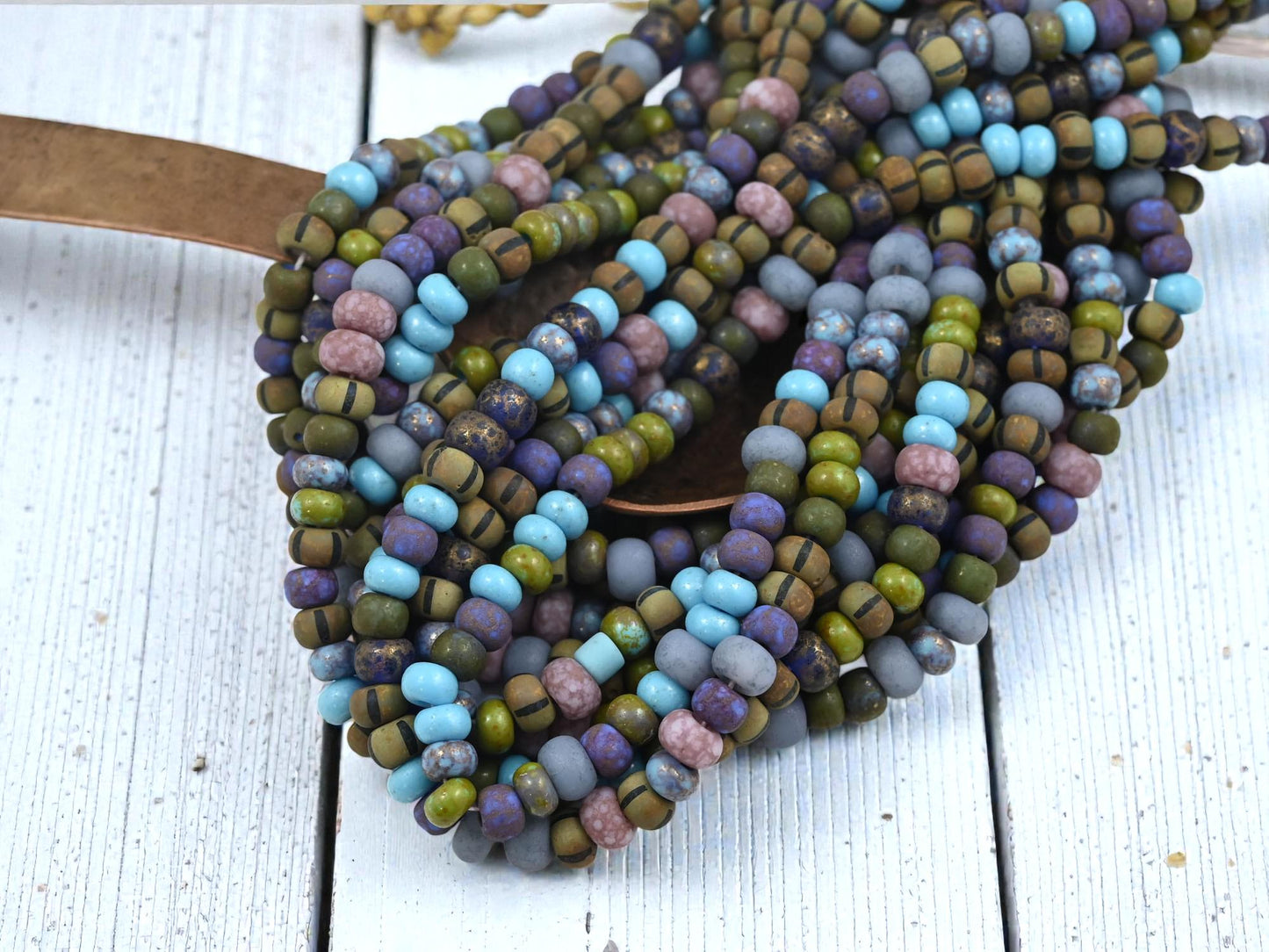 Picasso Beads - Large Seed Beads - 2/0 - Czech Glass Beads - Size 2 Beads - Aged Seed Beads - 6mm Beads - 21" Strand - (b856)