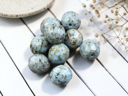 *10* 10mm Robins Egg Picasso Fire Polished Round Beads