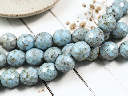 *10* 10mm Robins Egg Picasso Fire Polished Round Beads
