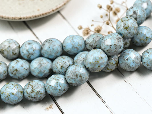 *10* 10mm Robins Egg Picasso Fire Polished Round Beads