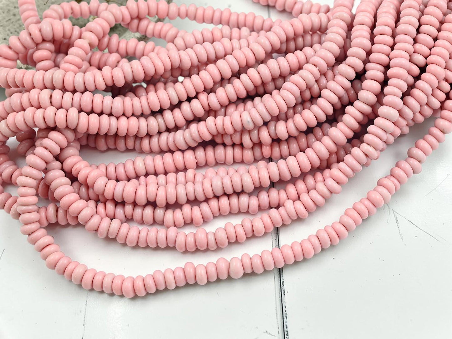 Indonesian Java Glass Beads - Donut Shape - Powder Pink - Approx 4x7mm - 20" Strand - (B322)