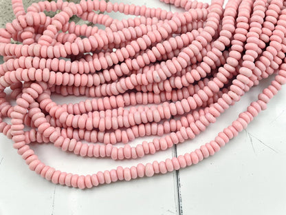 Indonesian Java Glass Beads - Donut Shape - Powder Pink - Approx 4x7mm - 20" Strand - (B322)