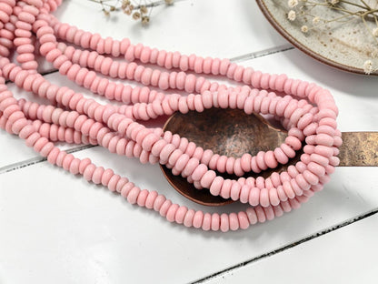 Indonesian Java Glass Beads - Donut Shape - Powder Pink - Approx 4x7mm - 20" Strand - (B322)