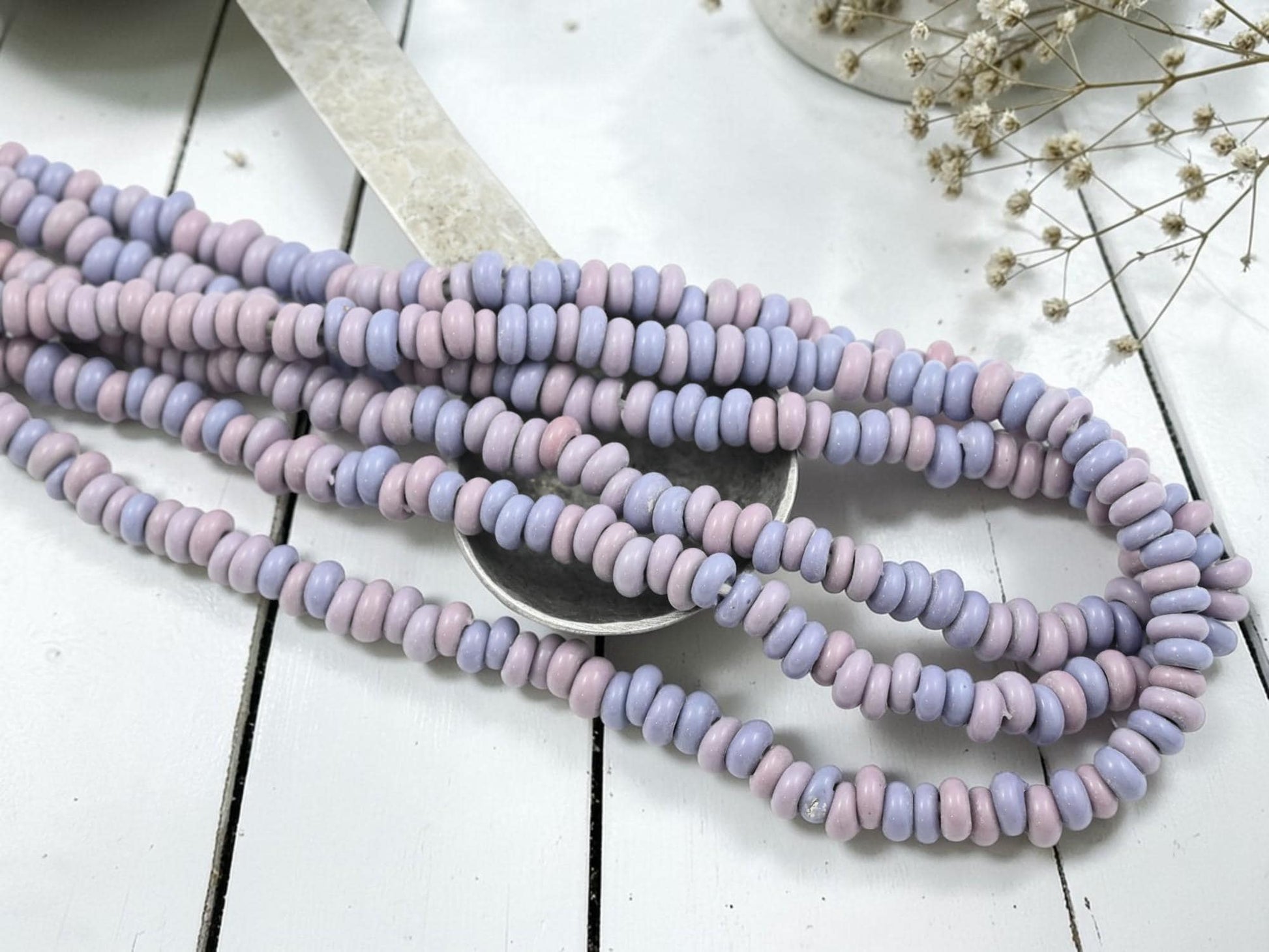Indonesian Java Glass Beads - Donut Shape - Mixed Purple - Approx 4x7mm - 20" Strand - (B702)