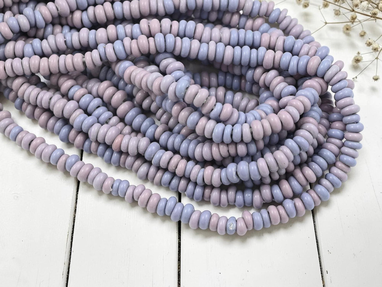 Indonesian Java Glass Beads - Donut Shape - Mixed Purple - Approx 4x7mm - 20" Strand - (B702)