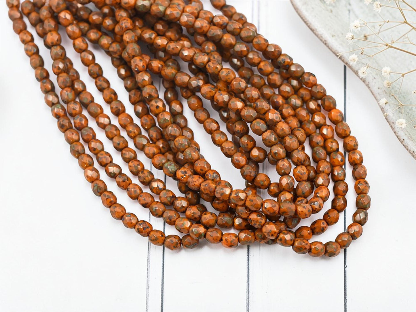4mm Czech Glass Faceted Fire Polished Round Beads - Butternut Orange Picasso - 50pcs - (3220)