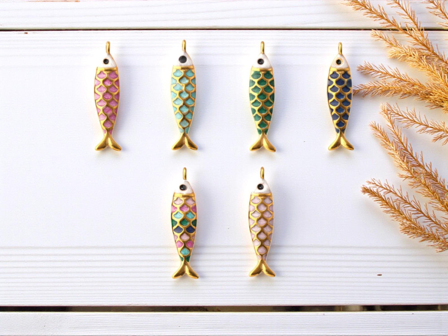 18k Gold Plated Enamel Metal Fish Charm Pendants - 26x6mm - 2pcs - Choose Your Color