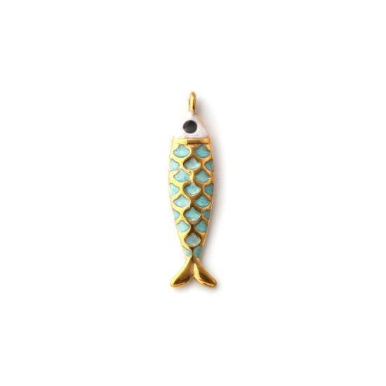 18k Gold Plated Enamel Metal Fish Charm Pendants - 26x6mm - 2pcs - Choose Your Color