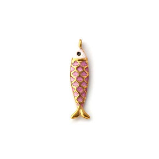 18k Gold Plated Enamel Metal Fish Charm Pendants - 26x6mm - 2pcs - Choose Your Color