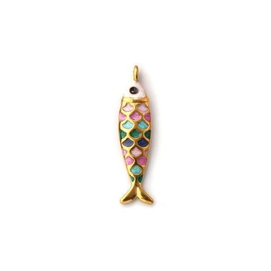 18k Gold Plated Enamel Metal Fish Charm Pendants - 26x6mm - 2pcs - Choose Your Color