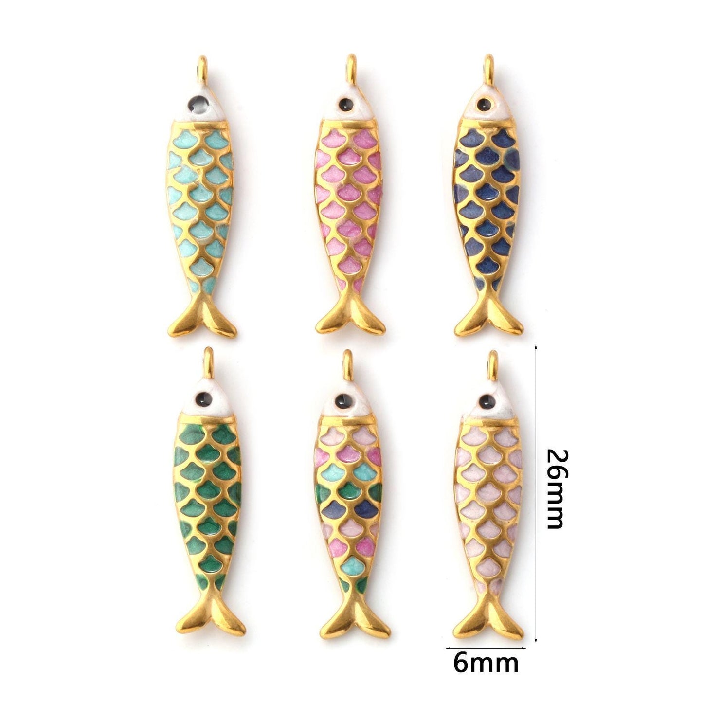 18k Gold Plated Enamel Metal Fish Charm Pendants - 26x6mm - 2pcs - Choose Your Color