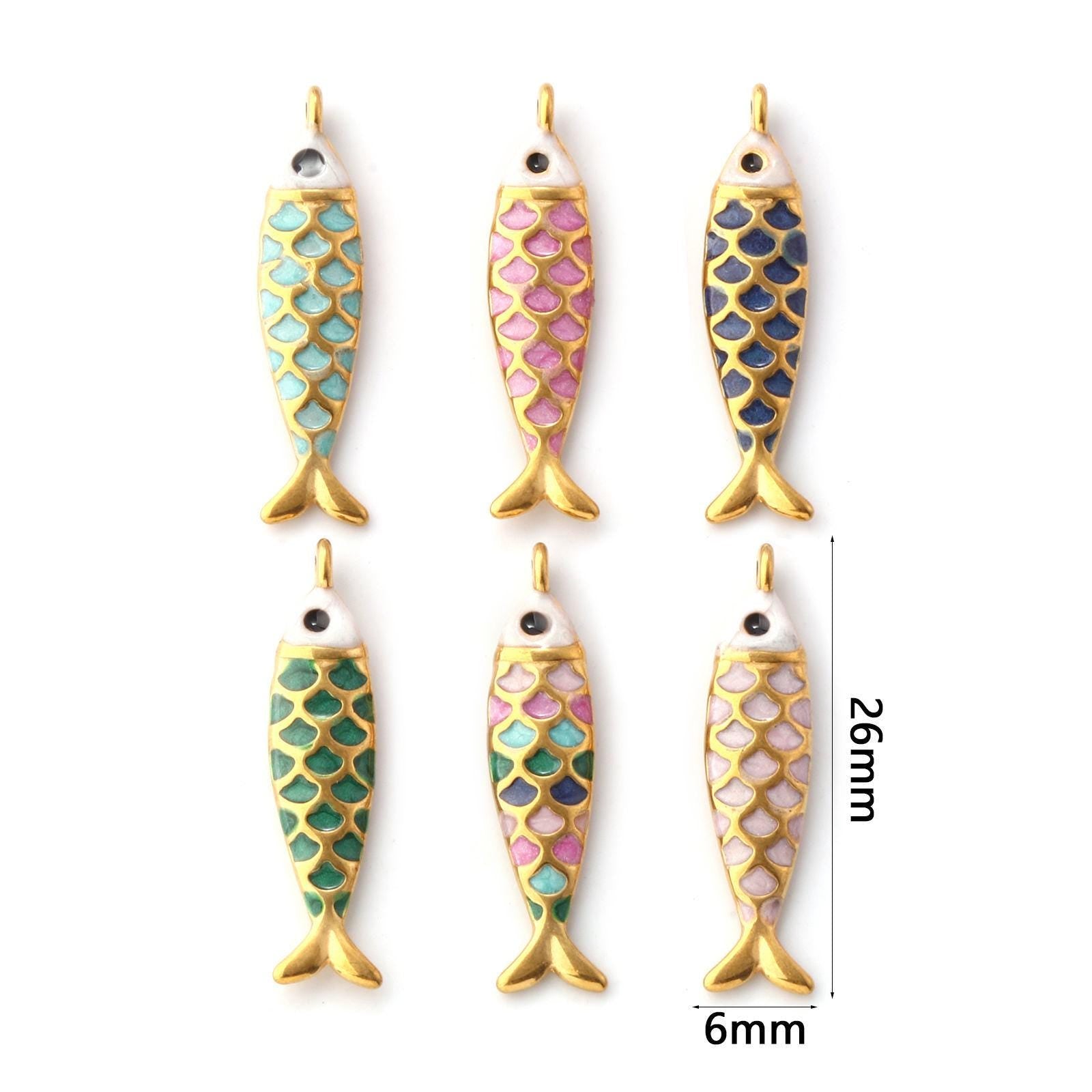 18k Gold Plated Enamel Metal Fish Charm Pendants - 26x6mm - 2pcs - Choose Your Color