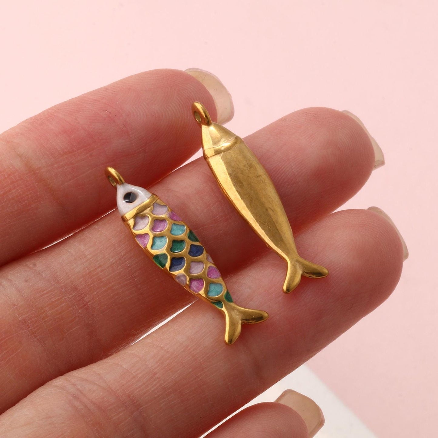 18k Gold Plated Enamel Metal Fish Charm Pendants - 26x6mm - 2pcs - Choose Your Color