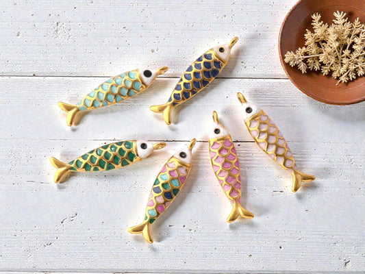 18k Gold Plated Enamel Metal Fish Charm Pendants - 26x6mm - 2pcs - Choose Your Color