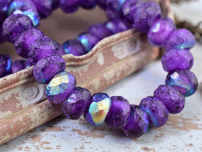 *10* 5x8mm Purple Washed Purple Pansy AB Faceted Large Hole Rondelle Roller Beads