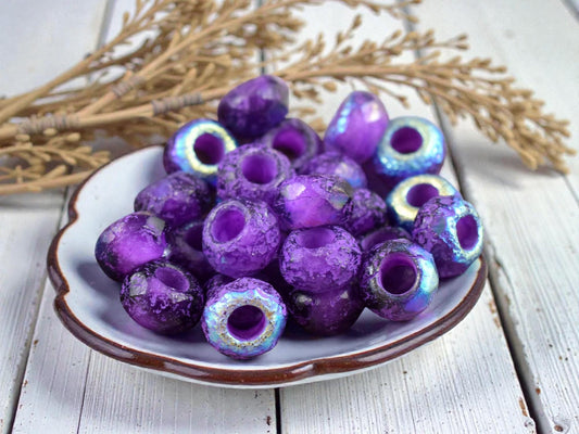 *10* 5x8mm Purple Washed Purple Pansy AB Faceted Large Hole Rondelle Roller Beads