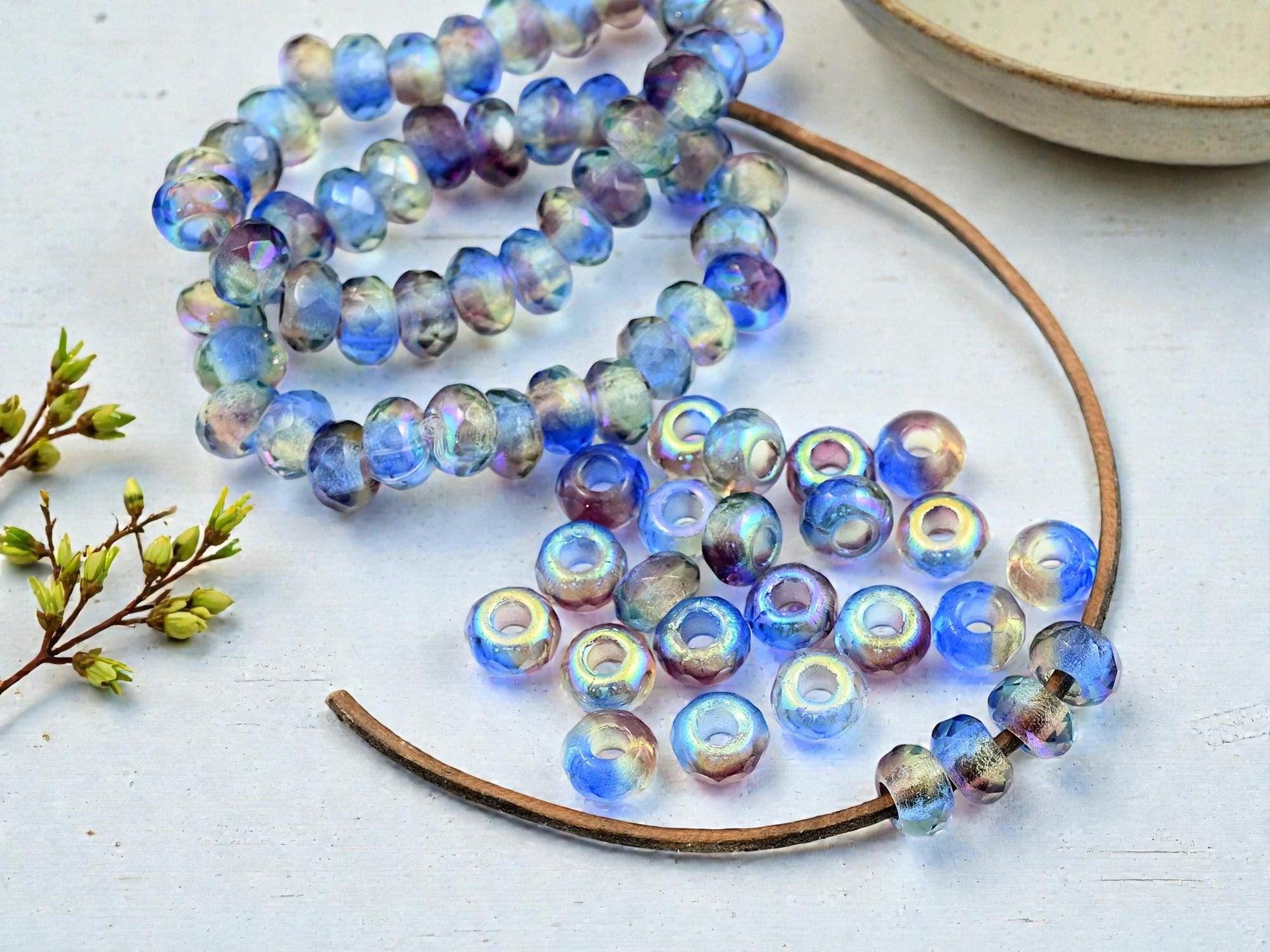Czech Glass Large 3mm Hole Fire Polished Roller Rondelle Beads - Sapphire Amethyst Jonquil AB - 6x9mm - 25pcs - (1168)