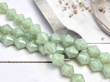 Old Stock Czech Glass Faceted Large Bicone Beads - Green Luster - 6pcs - 15mm - (438)