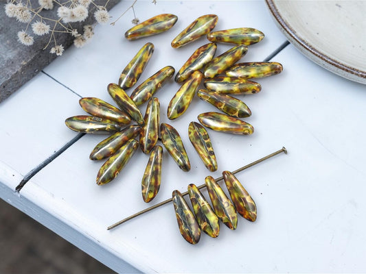 Czech Glass Beads - Dagger Beads - 5x16mm Dagger - Picasso Beads - 25pcs - (438)