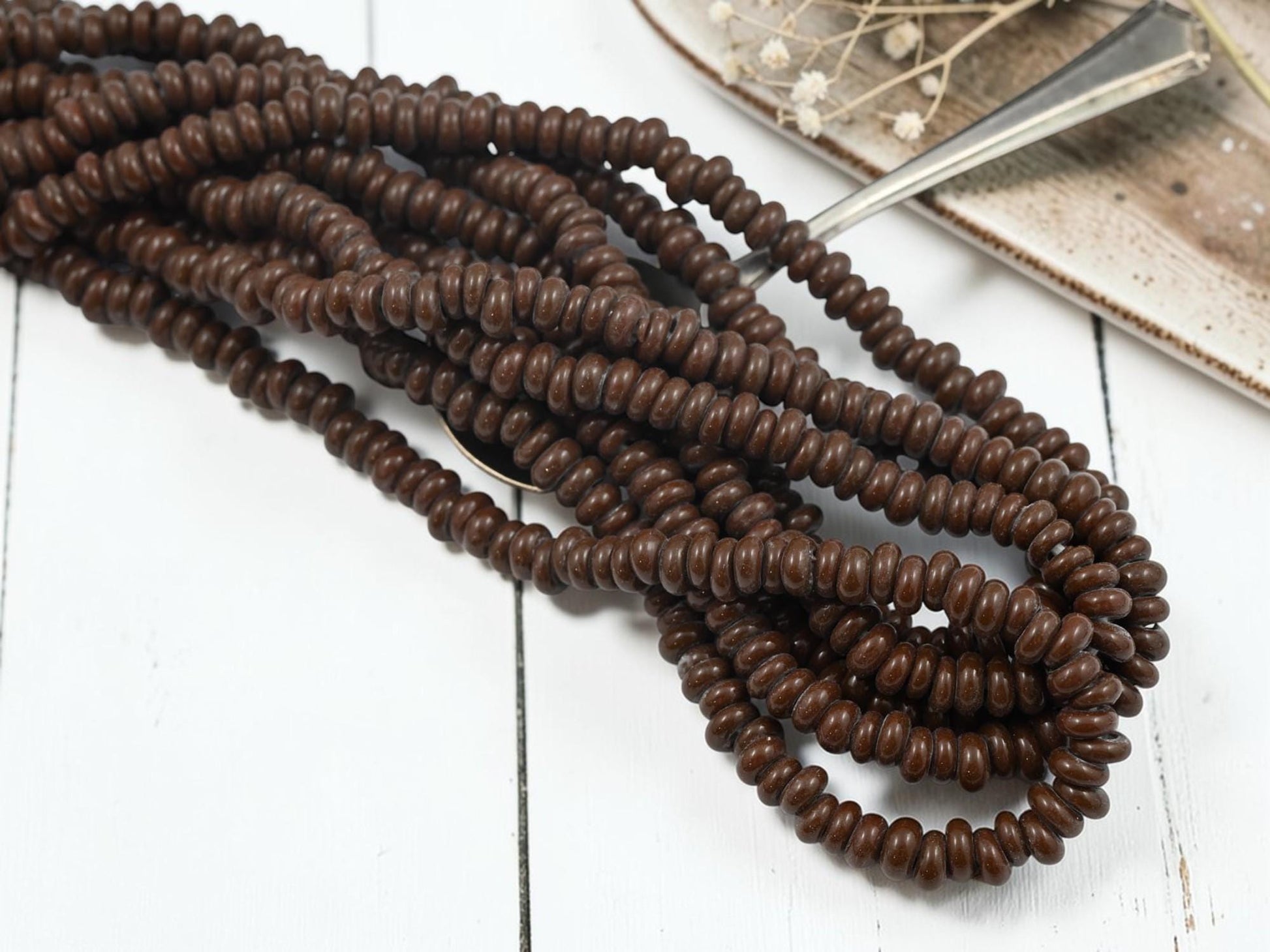 Indonesian Java Glass Beads - Donut Shape - Opaque Brown - Approx 4x7mm - 20" Strand - (4241)
