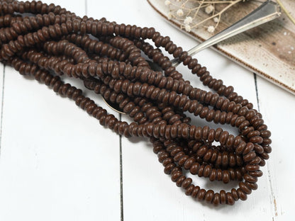 Indonesian Java Glass Beads - Donut Shape - Opaque Brown - Approx 4x7mm - 20" Strand - (4241)