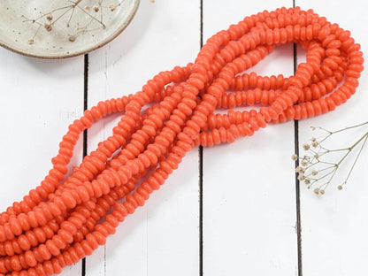 Indonesian Java Glass Beads - Donut Shape - Opaque Orange - Approx 4x7mm - 20" Strand - (3182)