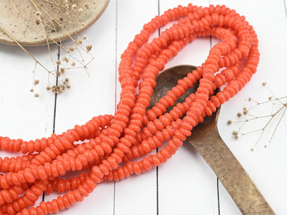 Indonesian Java Glass Beads - Donut Shape - Opaque Orange - Approx 4x7mm - 20" Strand - (3182)