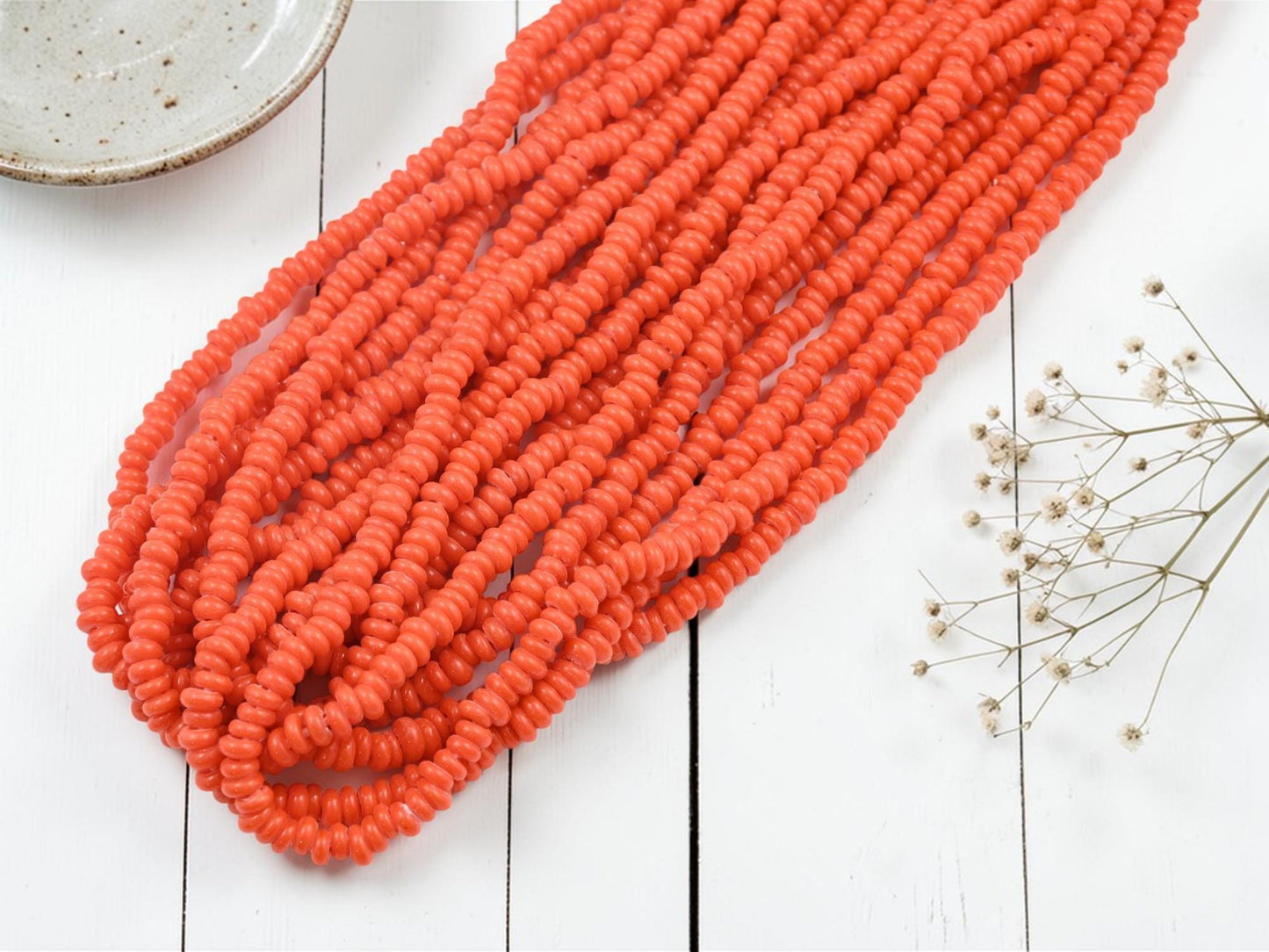 Indonesian Java Glass Beads - Donut Shape - Opaque Orange - Approx 4x7mm - 20" Strand - (3182)