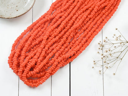 Indonesian Java Glass Beads - Donut Shape - Opaque Orange - Approx 4x7mm - 20" Strand - (3182)